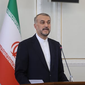 Iran’s Foreign Minister Hossein Amir-Abdollahian speaks during a joint press conference with Turkish Foreign Minister Hakan Fidan (not pictured), in Tehran, Iran, Sept. 3, 2023.