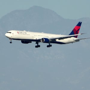 A Delta Air Lines Boeing 767 in the air.