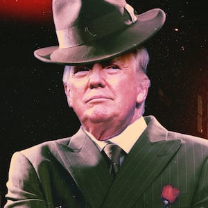 A photo illustration of Donald Trump in a mobster suit.