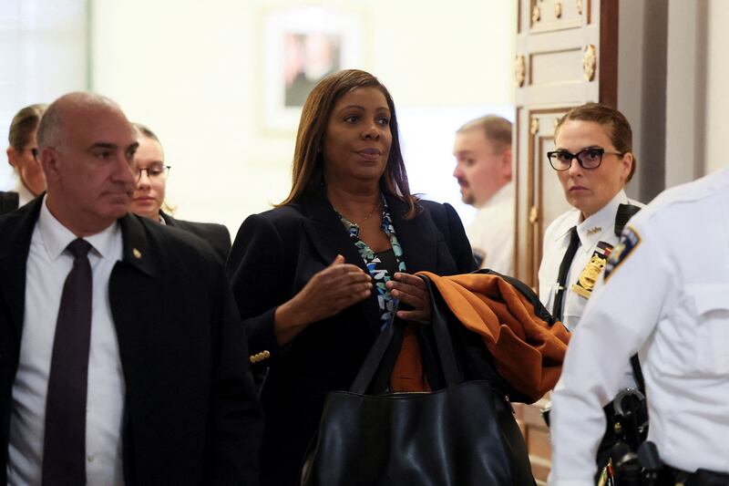 NY AG Letitia James leaves the courtroom in New York State Supreme Court in Manhattan.