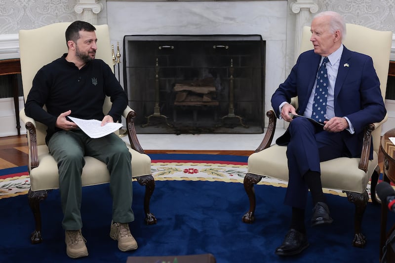 President Joe Biden meets with Ukrainian President Volodymyr Zelensky.