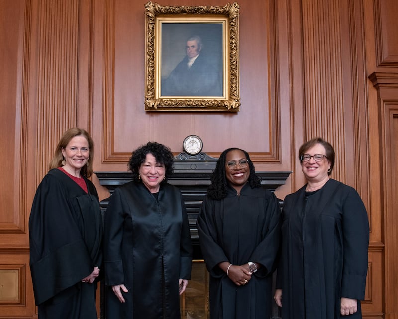 Photograph of Supreme Court Justices Amy Coney Barrett, Sonia Sotomayor, Ketanji Brown Jackson, and Elena Kagan