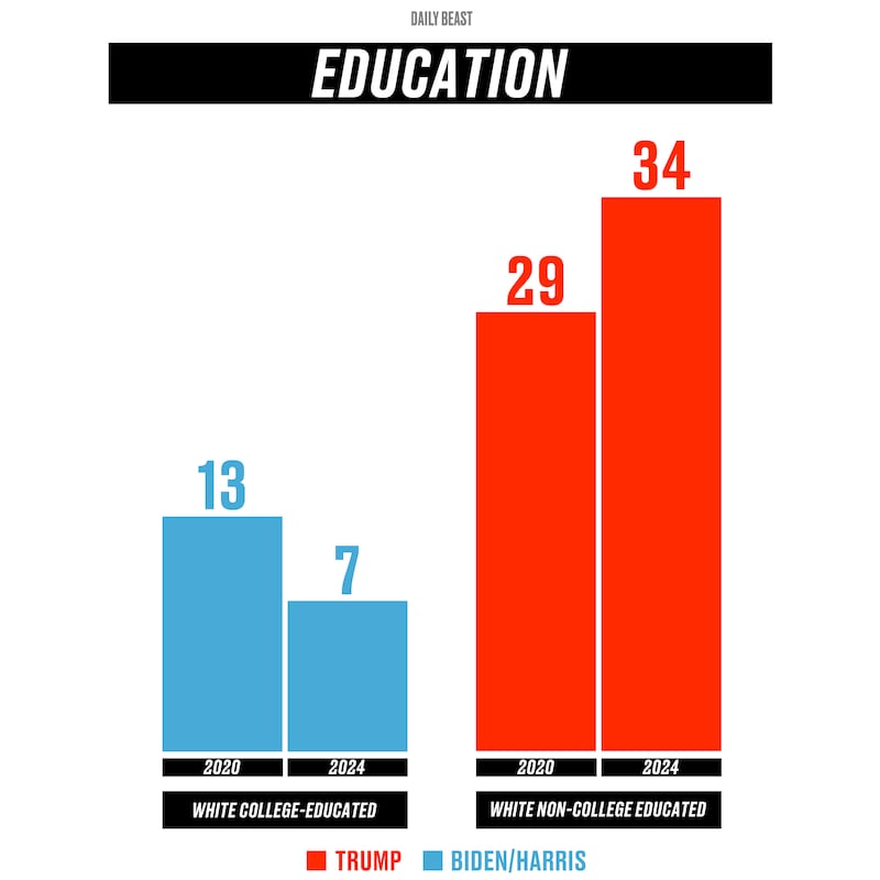 Demographic breakdown of election 2020 vs 2024