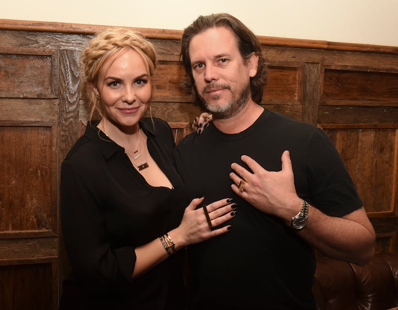 Designer Nikki Erwin and producer Chuck Pacheco attend the Established Jewelry By Nikki Erwin Launch Party Hosted By Erin & Sara Foster in 2015