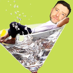 Photo illustration of Justin Timberlake in a martini glass