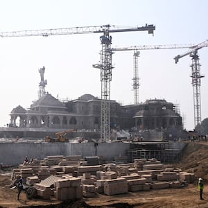 A photograph of the construction still happening on Ram Mandir Temple ahead of it's inauguration on January 22.