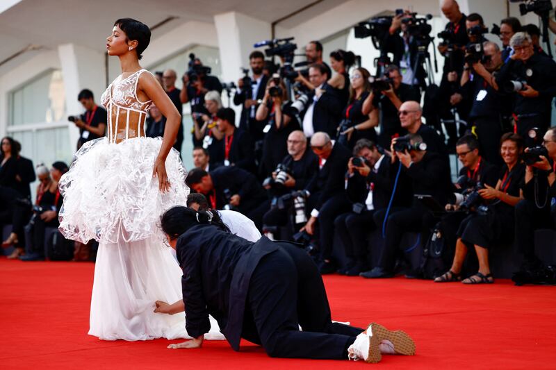 Taylor Russell poses on the red carpet at the Venice Film Festival on August 28, 2024.