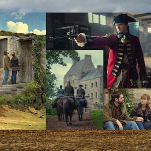 A photo illustration of scenes from Outlander and Scotland.