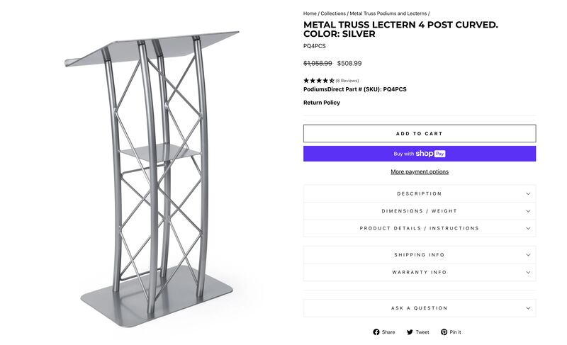 The “Metal Truss Lectern.”