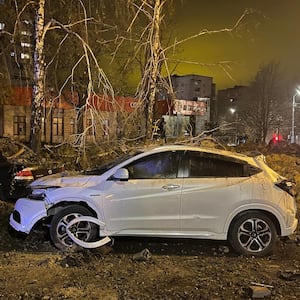 The aftermath of a bombing from a Russian Su-34 warplane in Belgorod, Russia.