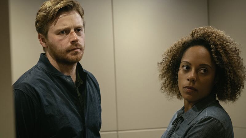 A photo including Jack Lowden and Rosalind Eleazar in the show Slow Horses on Apple TV+