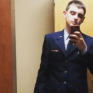 An undated picture shows Jack Douglas Teixeira, a 21-year-old member of the U.S. Air National Guard, who was arrested by the FBI, over his alleged involvement in leaks online of classified documents, posing for a selfie at an unidentified location.