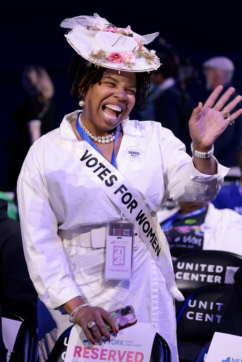 Woman in white at the DNC