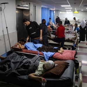 Patients are packed into the hallways of the Al-Shifa hospital in Gaza.