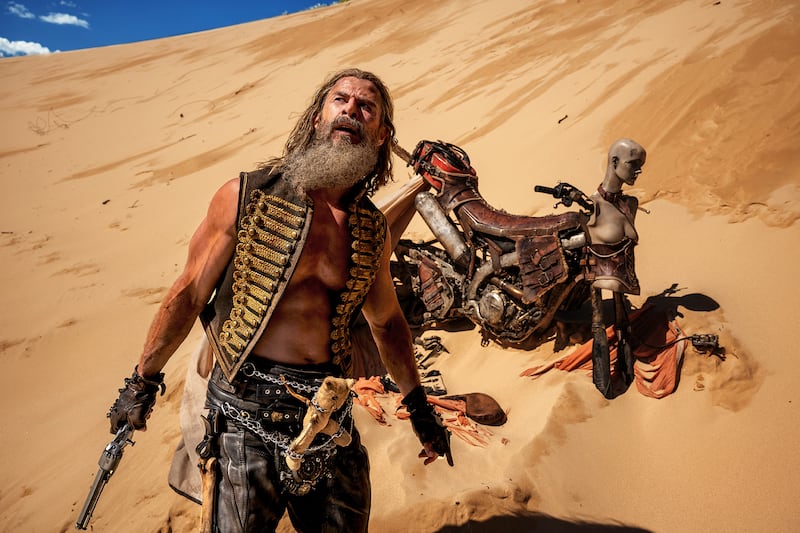 A photo still of Chris Hemsworth in Furiosa