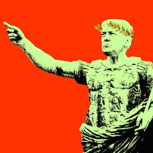 A photo illustration shows Donald Trump's head on a statue of Julius Ceasar