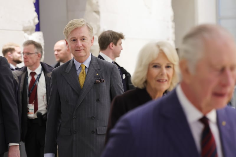 King Charles III, Camilla, Queen Consort and their Private Secretary Clive Alderton