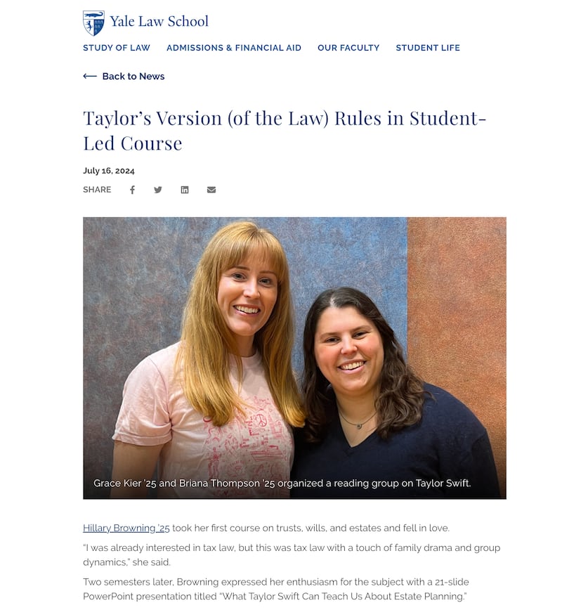 Yale Law School reading group on Taylor Swift. 