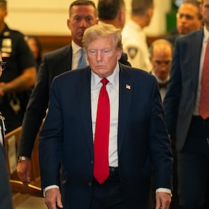 Former U.S. President Donald Trump departs for lunch and speaks to the media during his trial in New York State Supreme Court on December 7, 2023 in New York City.