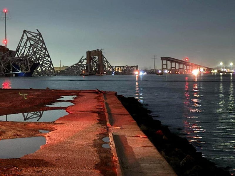 The Francis Scott Key Bridge after its collapse.