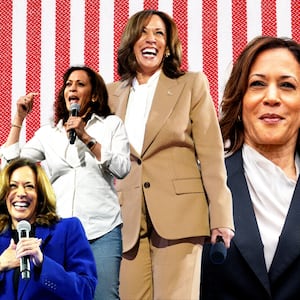 Photo illustration collage of Kamala Harris