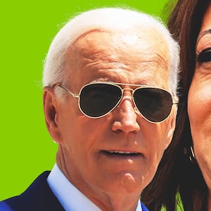 Photo illustration of Kamala Harris and Joe Biden.