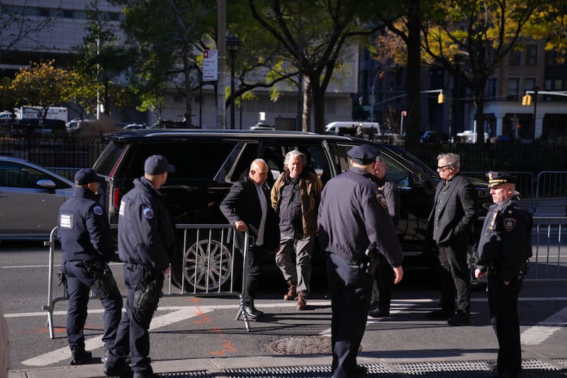 Former White House Chief Strategist and staunch Trump ally Steve Bannon arrives at court Tuesday, two weeks after his release from federal prison in New York.