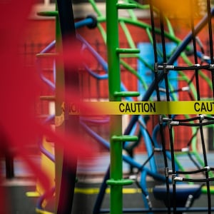 A caution tape is put up around the playground at Public School 33 following the outbreak of the coronavirus disease (COVID-19) in the Manhattan borough of New York City, New York, U.S.