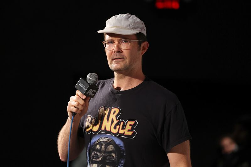 Osgood Perkins speaks at a secret screening of NEON's LONGLEGS co-presented by Beyond Fest at Aero Theatre on May 31, 2024 in Santa Monica, California. 