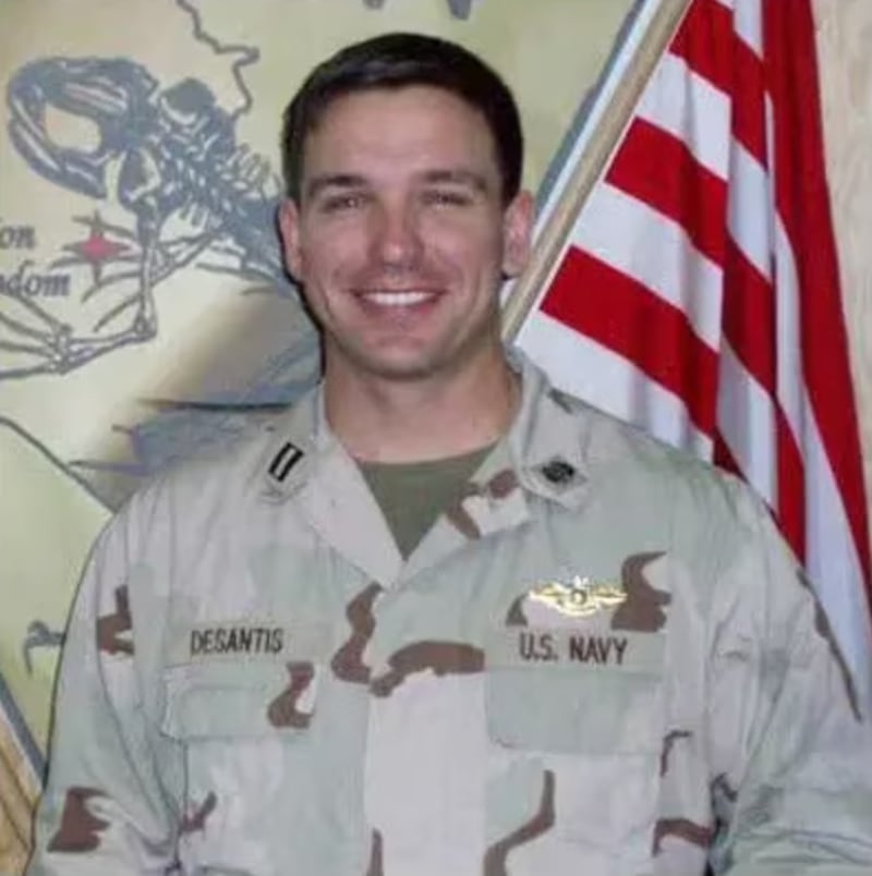 A picture of Ron DeSantis in uniform, in Iraq.