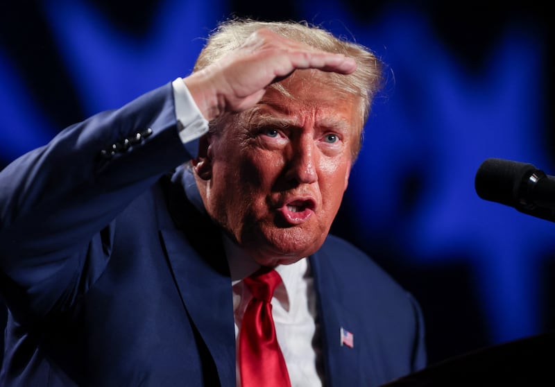 Former President and Republican candidate Donald Trump makes a keynote speech at a Republican fundraising dinner in Columbia, South Carolina