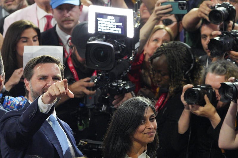 Republican vice presidential nominee J.D. Vance and his wife Usha Chilukuri Vance