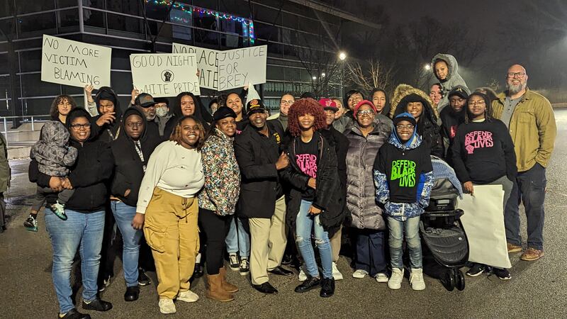 Demonstrators in Prairie View, Kansas, for Brey'anna Brown (center).