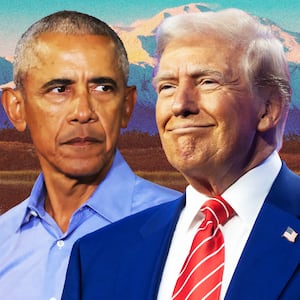 Barack Obama, Donald Trump, Denali Mountain illustration