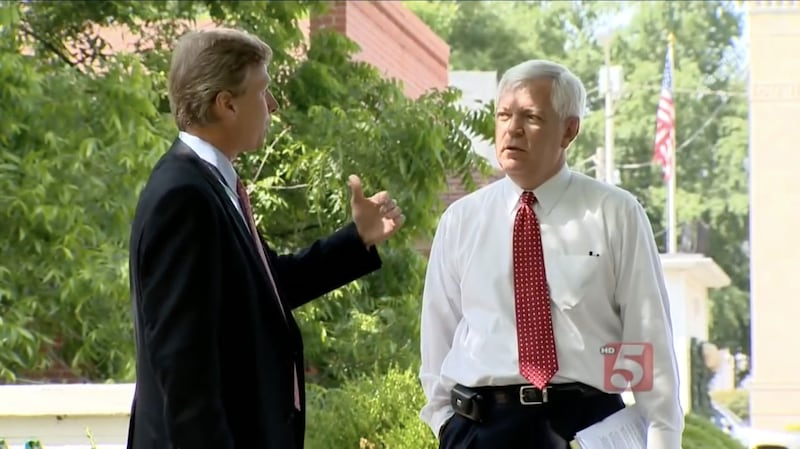 A still of Phil William's interviewing a civil rights lawyer for his investigation into Tennessee's civil asset forfeiture system.