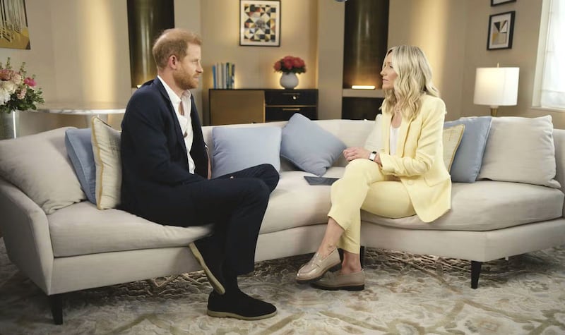 Prince Harry, left, and Rebecca Barry in ITV documentary 'Tabloids on Trial'