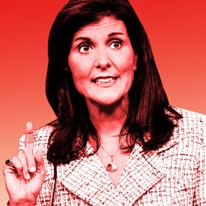 An illustration including a photo of Former South Carolina Governor and 2024 Republican Presidential Candidate Nikki Haley