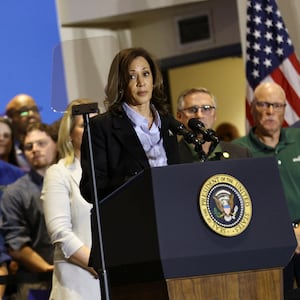 Democratic presidential nominee and U.S. Vice President Kamala Harris speaks on stage during a Labor Day campaign event, at IBEW Local Union 5 in Pittsburgh, Pennsylvania, U.S., September 2, 2024. 