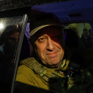 Wagner mercenary chief Yevgeny Prigozhin in a vehicle.