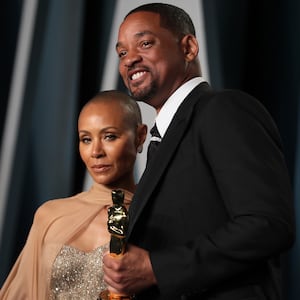 Will Smith and Jada Pinkett Smith arrive at the Vanity Fair Oscar party during the 94th Academy Awards in Beverly Hills, California, March 27, 2022.   