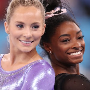 MyKayla Skinner and Simone Biles at the Tokyo 2020 Olympic Games. 