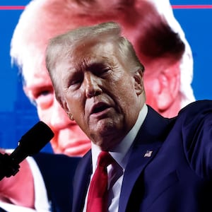 President-elect Donald Trump speaks during a campaign rally at Van Andel Arena on November 05, 2024 in Grand Rapids, Michigan.