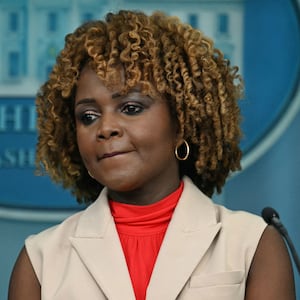 White House Press Secretary Karine Jean-Pierre listens during the daily briefing 