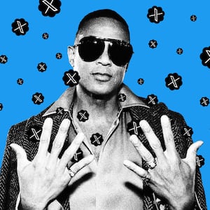 Photo illustration of Don Lemon with Twitter X logos coming up from his hands