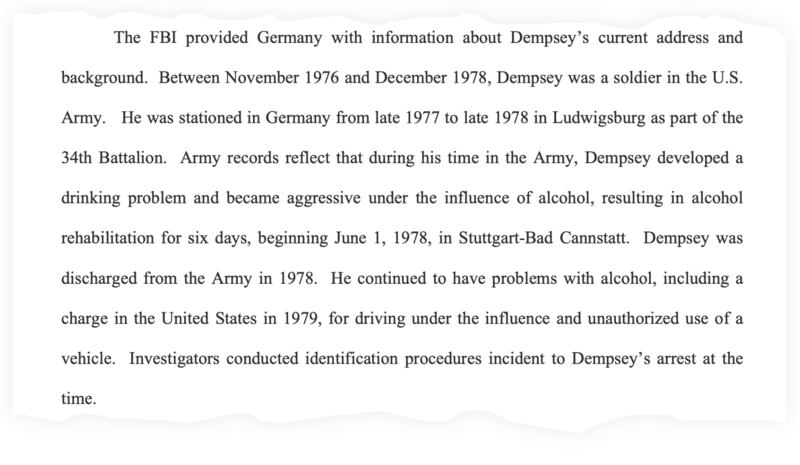 A snippet from the extradition complaint against James Patrick Dempsey.