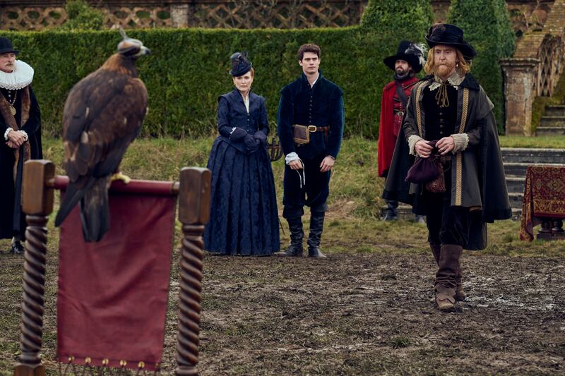 A photo still of Julianne Moore, Nicholas Galitzine, and Tony Curran in Mary & George