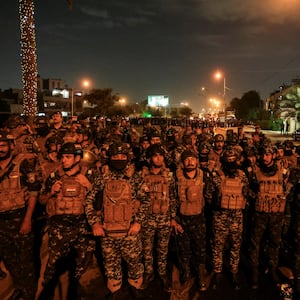 Iraqi security forces lined up in Baghdad.