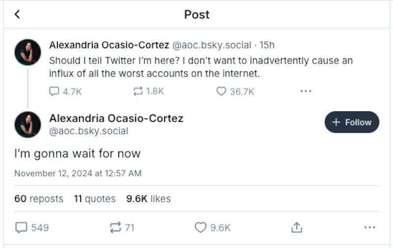 Screenshot/Alexandria Ocasio-Cortez/Bluesky