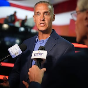 Political consultant Corey Lewandowski is interviewed by media at the Fiserv Forum as preparations are underway for the Republican National Convention (RNC) on July 14, 2024, in Milwaukee, Wisconsin.