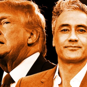 An illustration including Taika Waititi and Former US President Donald Trump